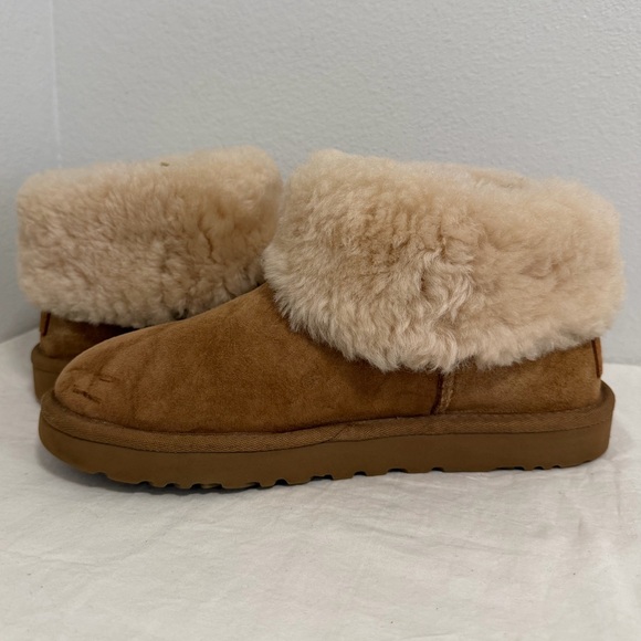 Ugg Classic Mini fluff shearling ankle boots tan suede Leather size 8 - Picture 8 of 13